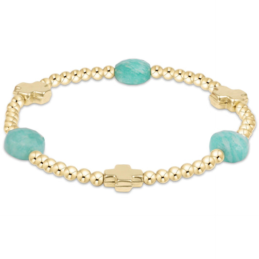 Signature Cross Admire Gold Pattern 3MM Bead Bracelet-Amazonite
