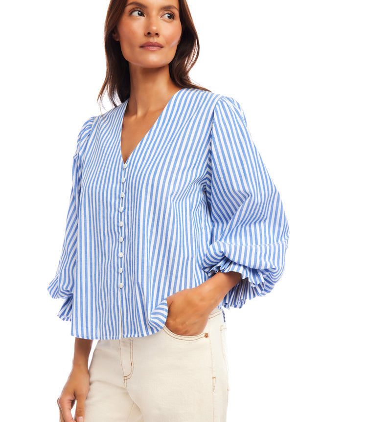 Layer Sleeve Blouse Blue Strip