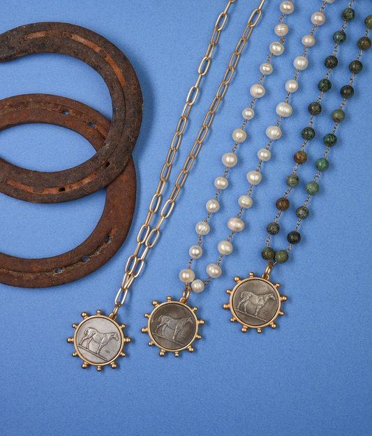 Pearl Chain, Horse Pendant Necklace