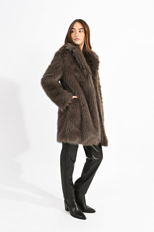 Ladies Woven Coat Taupe