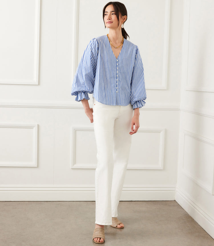Layer Sleeve Blouse Blue Strip