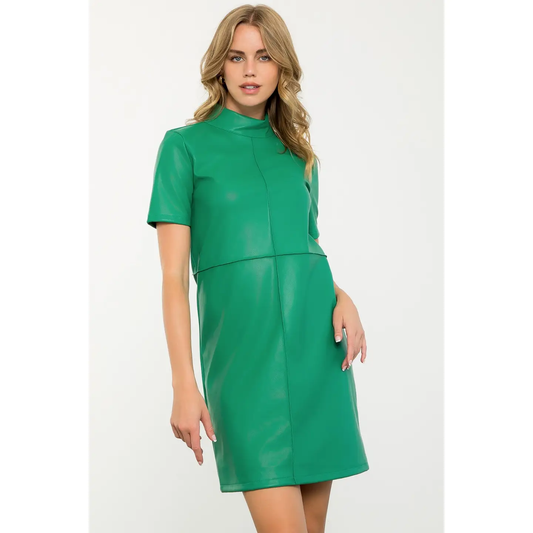 Short Sleeve Leather Dress Green