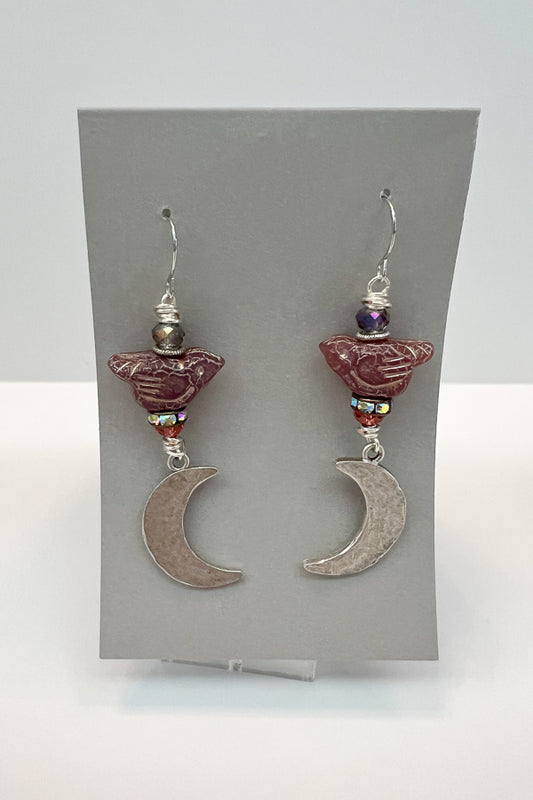 Crescent Bead Earrings with Stone Detail