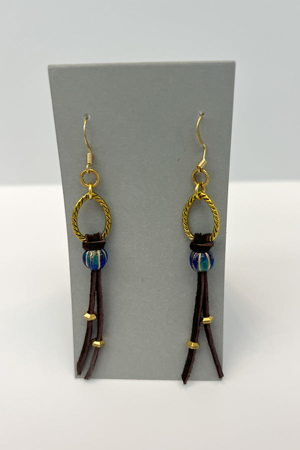 Gold and Leather Drop Earrings