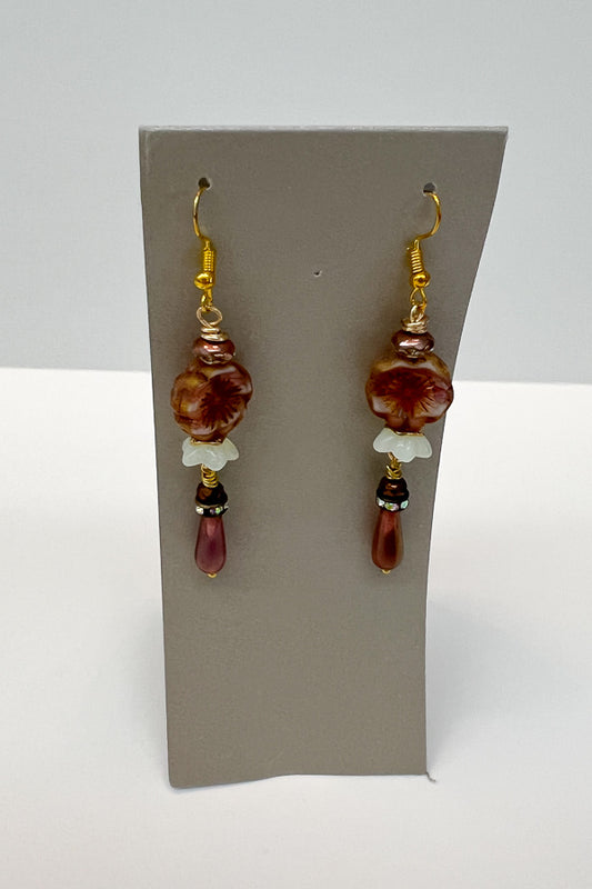 Brown Floral Bead Earrings