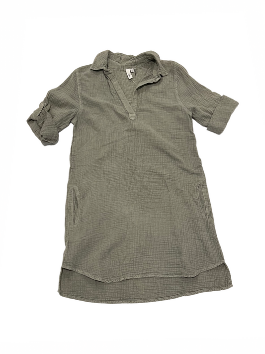 3/4 Slv V-Neck Shirt Dress Sage