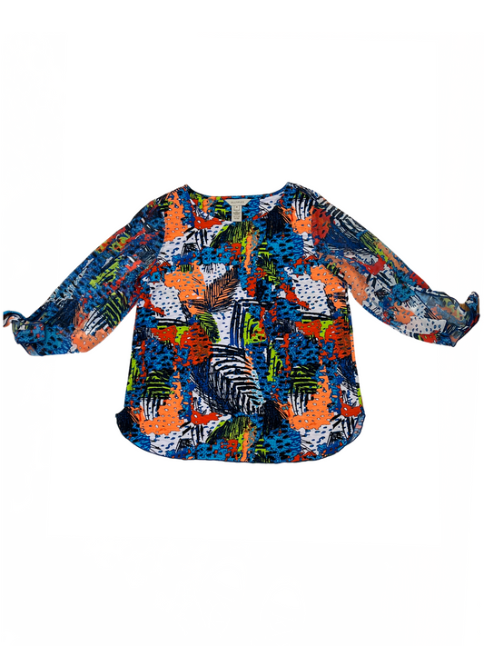 3/4 Tie Slv Scoop Nk Top Tropical Multi