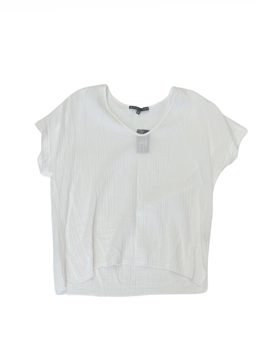 Frayed Short Sleeve Blouse White