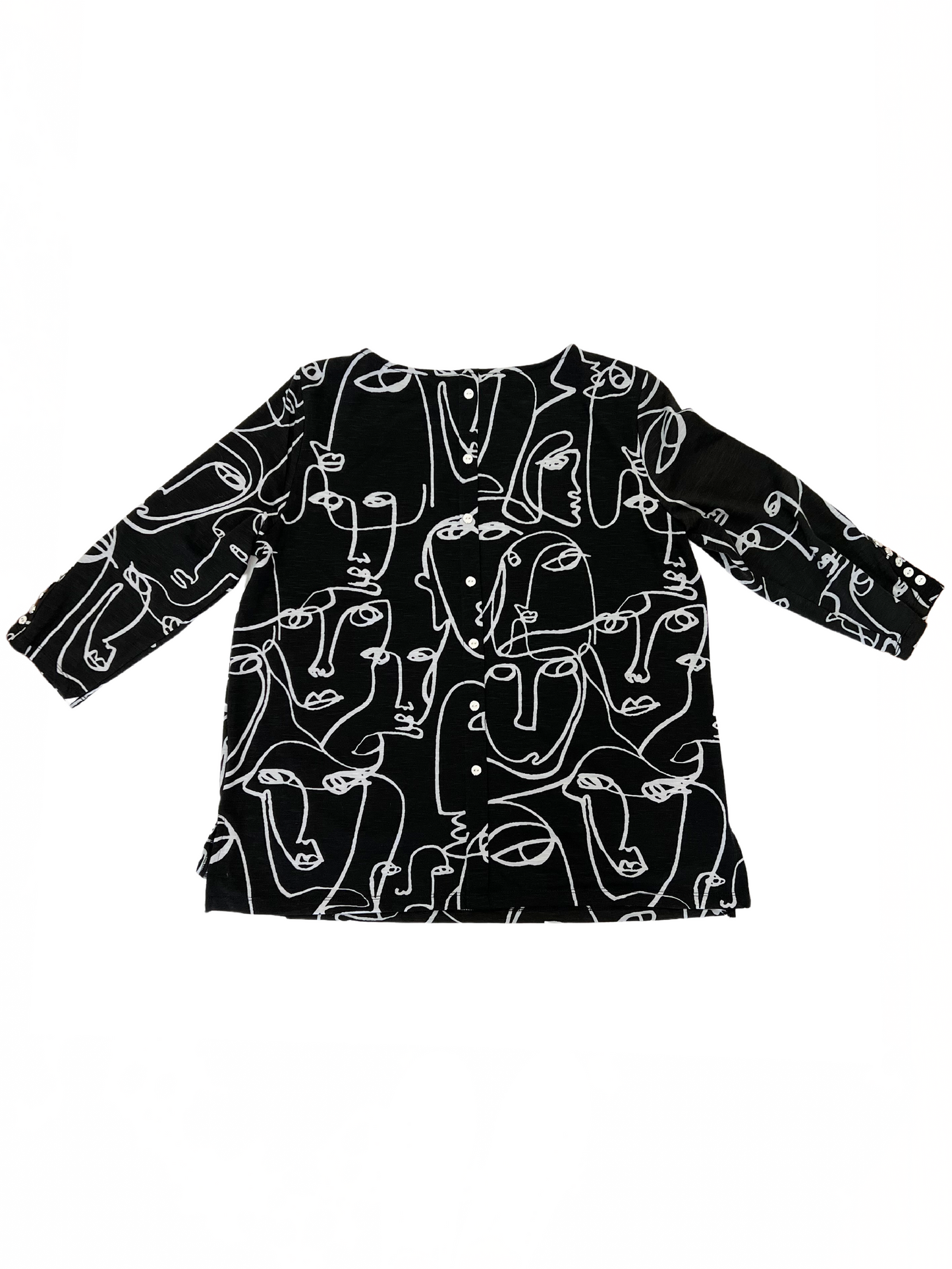 Copy of 3/4 Slv Wide Neck Blouse Blk/Wh Print