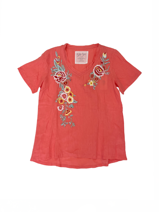 Bri Embroidered Tee Coral