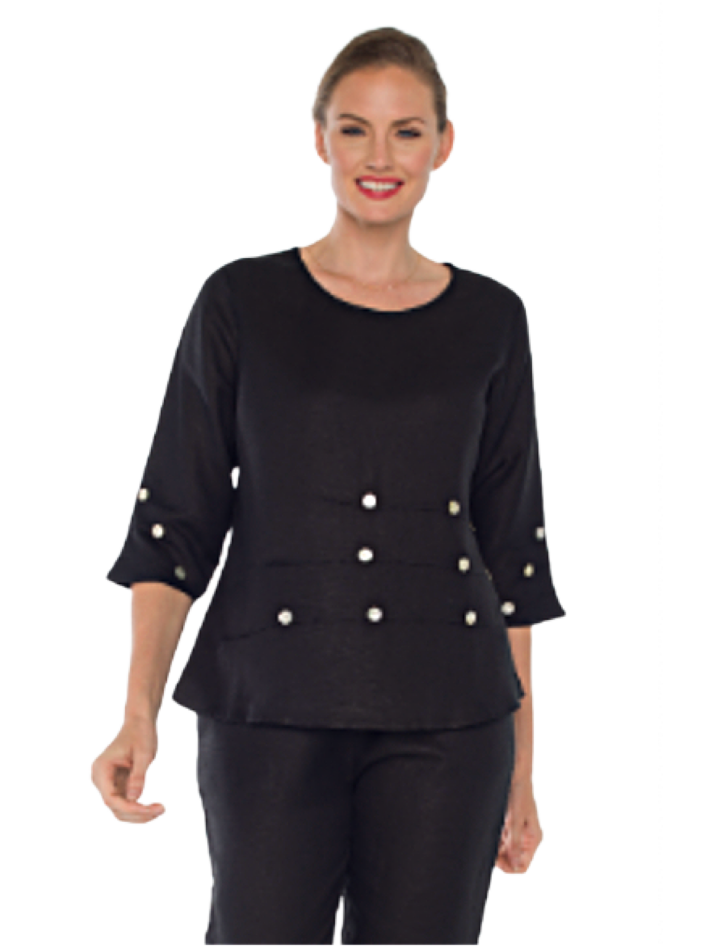 Pull Over Tunic with Button Detail Black