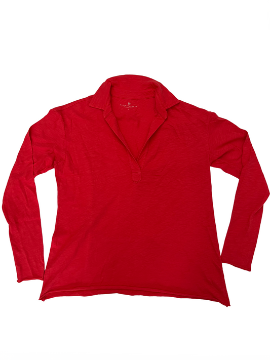 Collared Knit Blouse Crimson