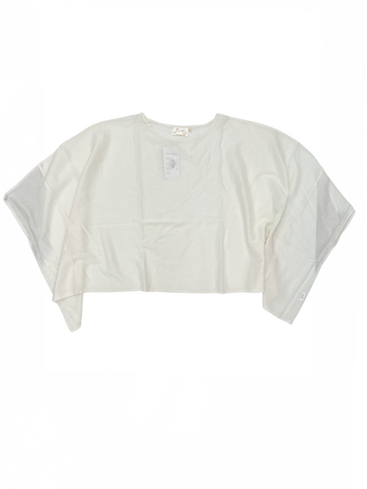 Linen Round Neck Flowery Top Cream