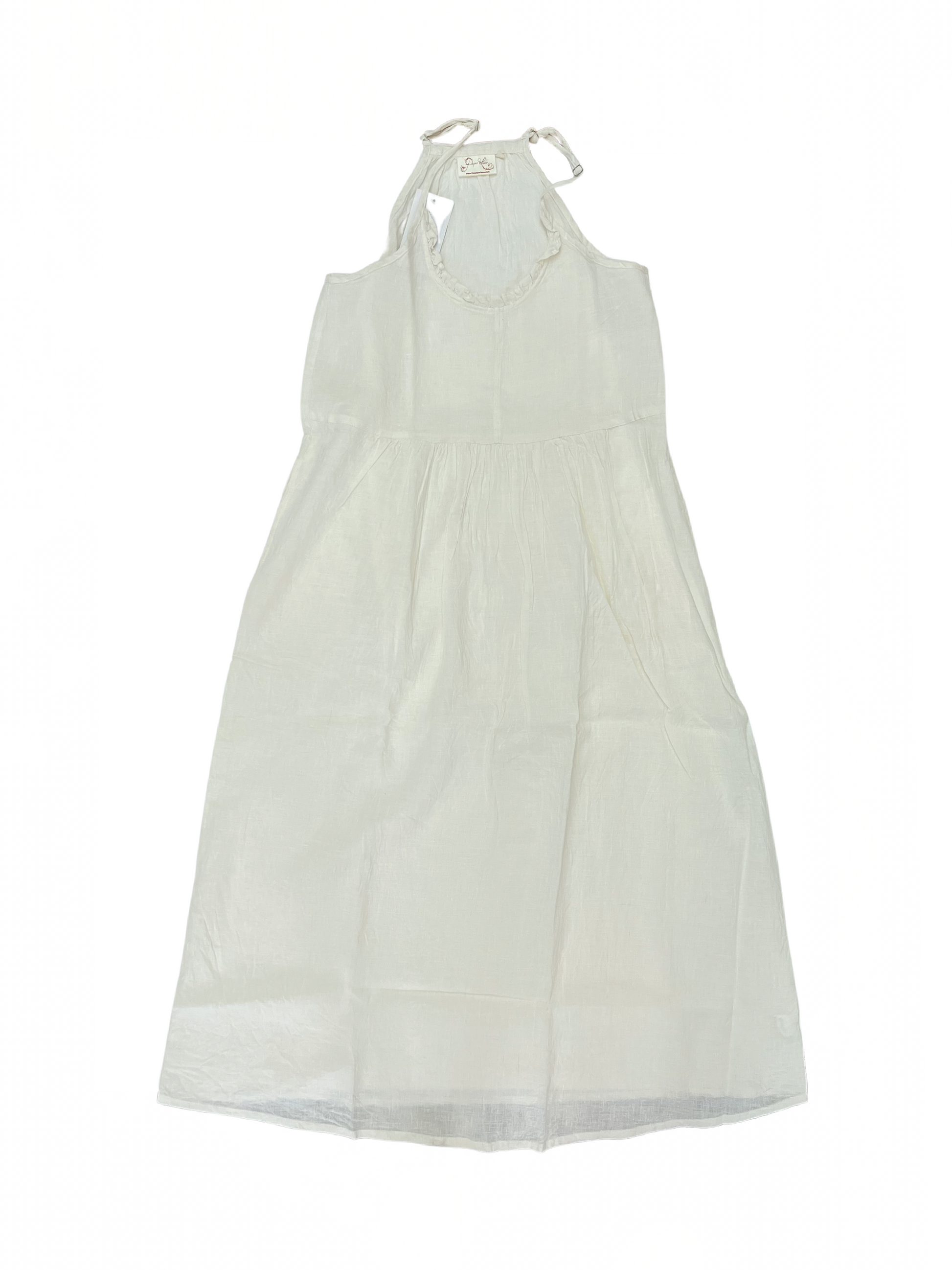 Linen Round Neck Two Pocket Skinny Strap Dress White Elam Jayne Linen Round Neck Two Pocket Skinny Strap Dress White Elam Jayne