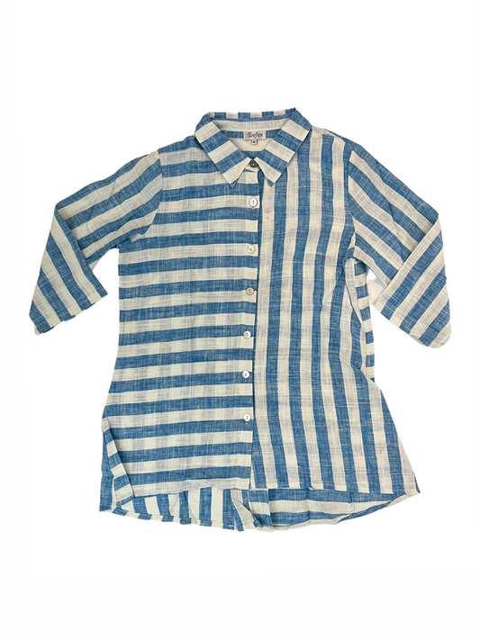 Zipper Back Shirt Blue Stripe