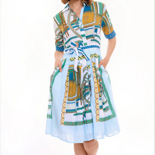 Mrs. Maisel Hermes Print Blue/Green Dress