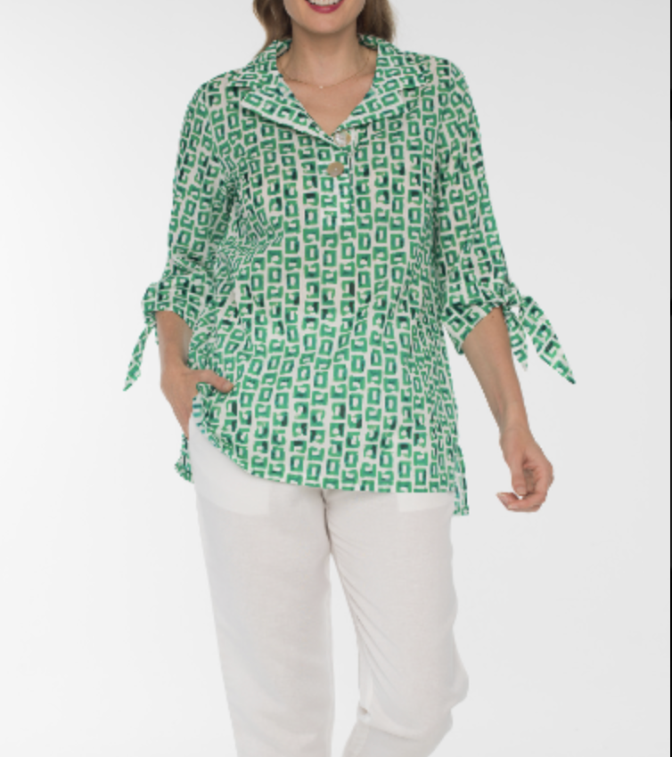 Wire Collar Pullover Shirt Print Green
