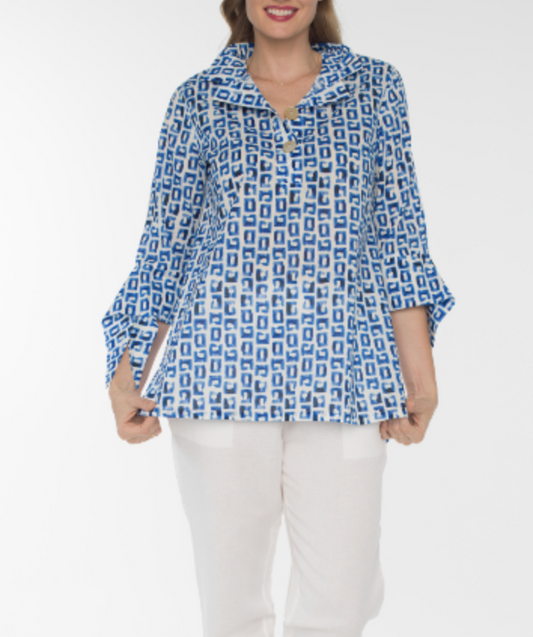 Wire Collar Pullover Shirt Print Blue