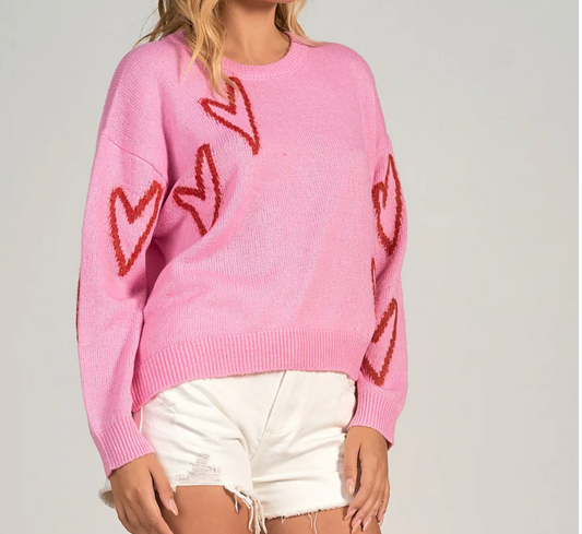 Crewneck Sweater Pink Heart