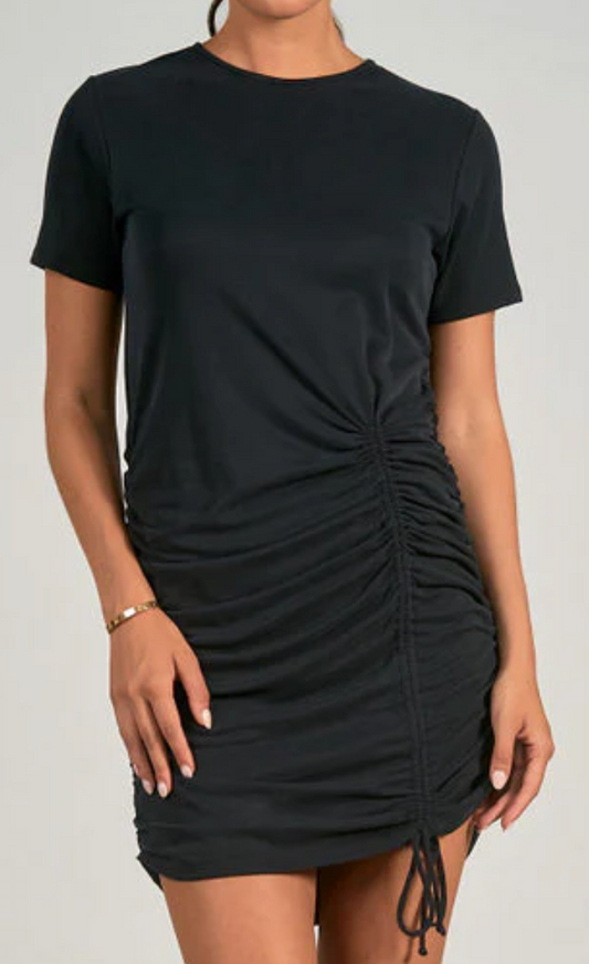 Short Sleeve Cinched Dress Black