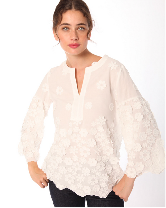 Leticia Flowers Embroidered Shirt White