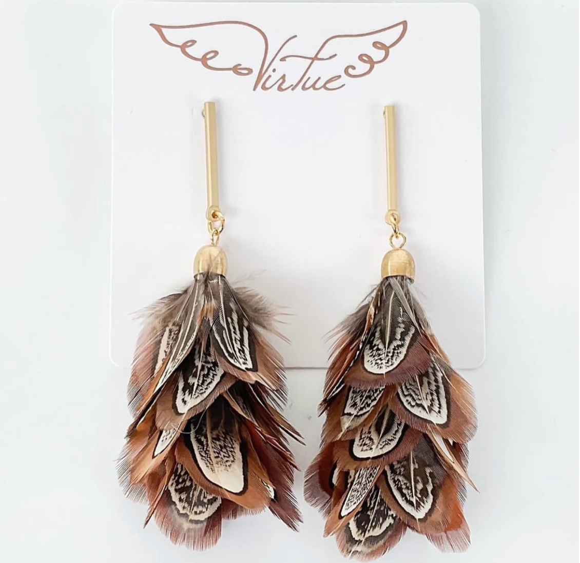 Bar Post Pheasant Fan Earrings