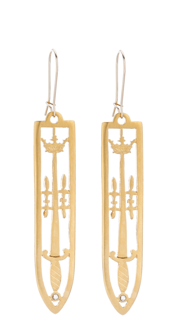 24k Gold Sword & Crown Earrings