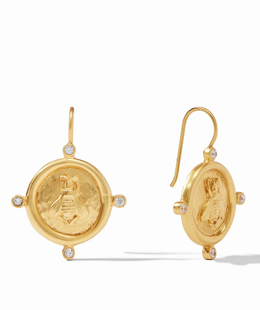 Bee Cameo Earring Gold Cubic Zirconia