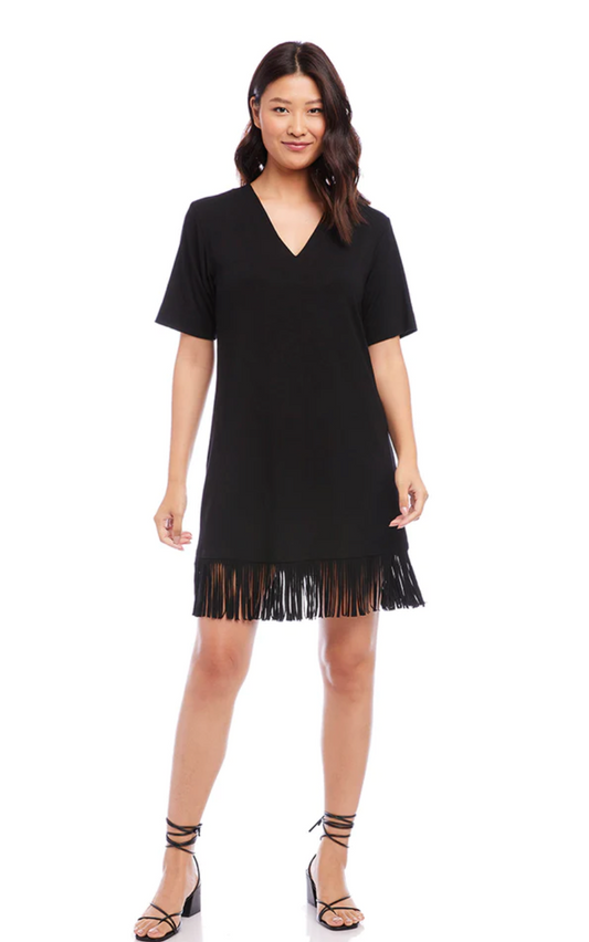 V-Neck Fringe Dress Black