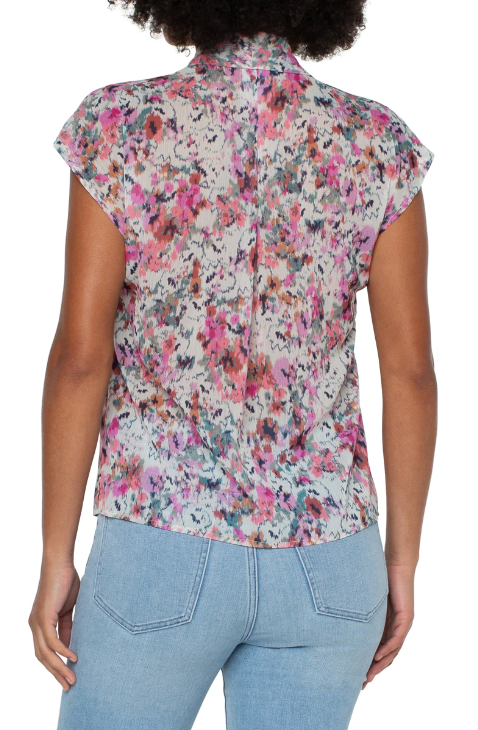 Sleeveless Blouse w/Front Drape Painted Floral