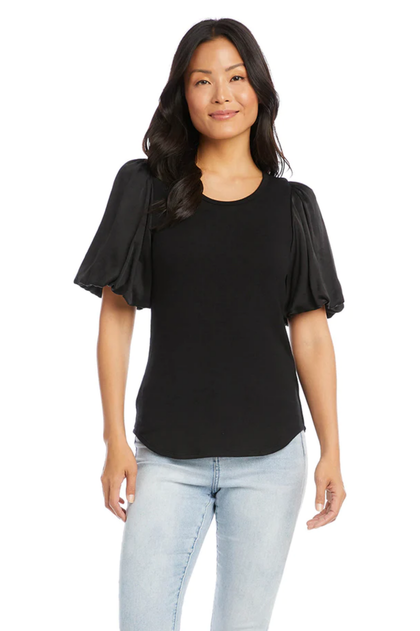 Contrast Sleeve Top Black