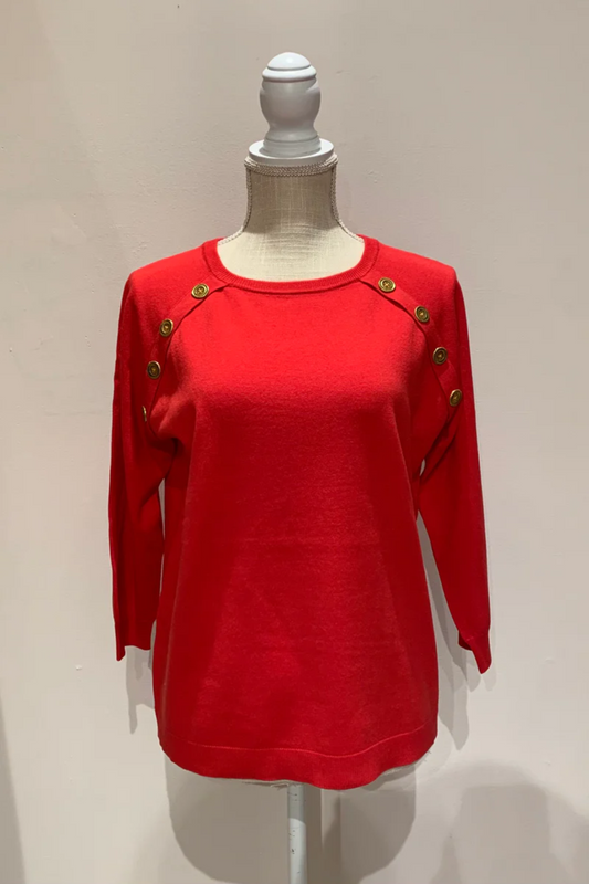 Button Shoulder Sweater Red