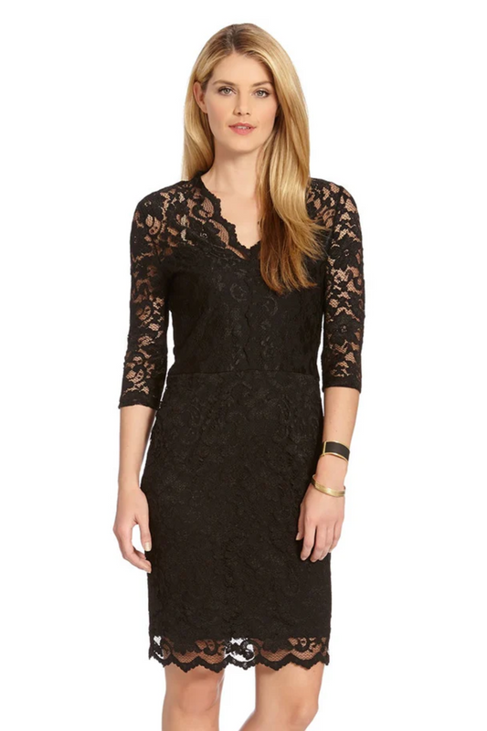 V-Neck Lace Dress Black