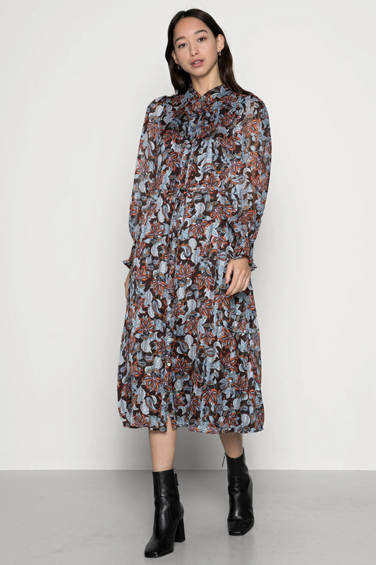 Puff Sleeves Paisley Print Dress