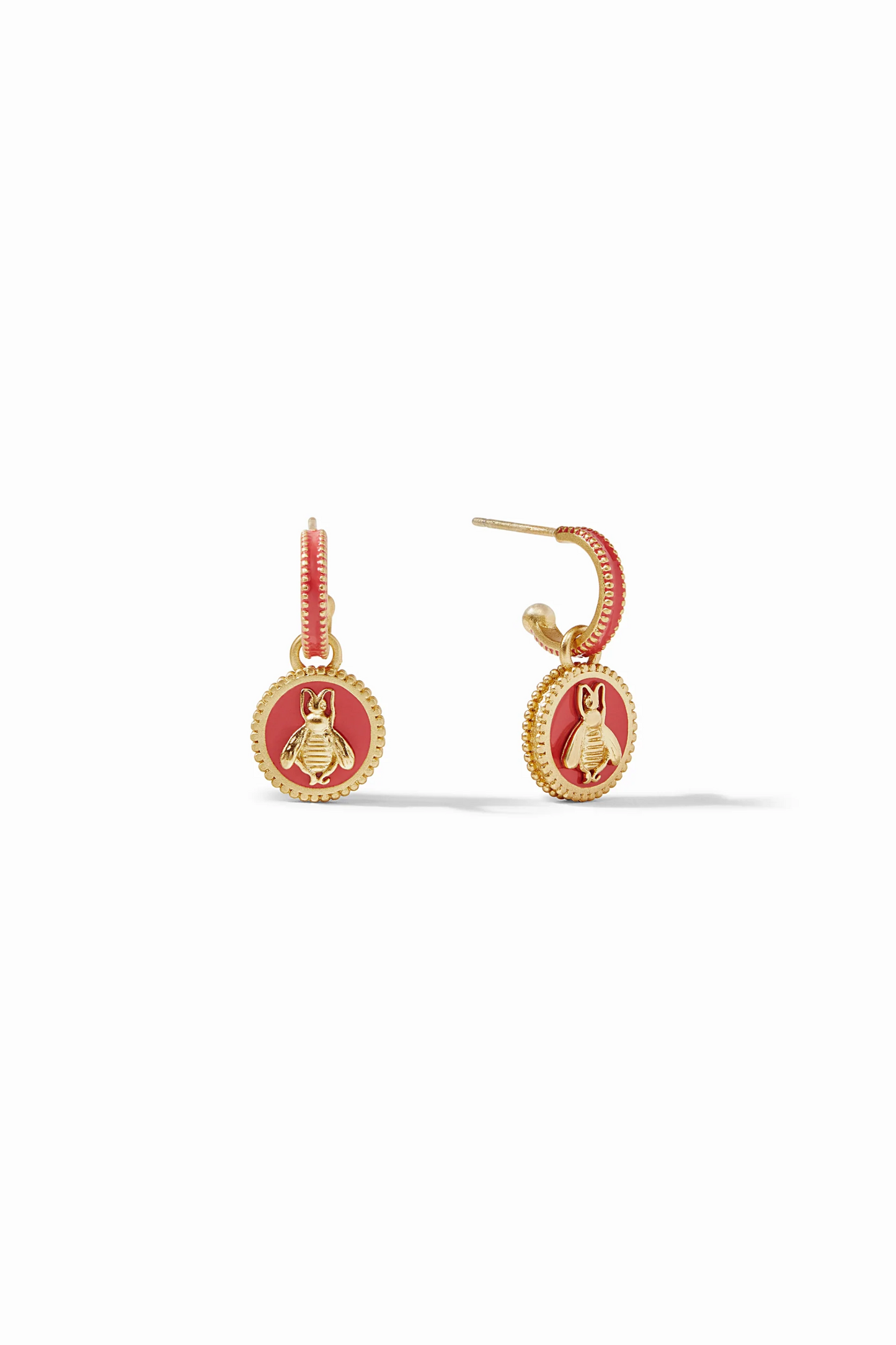 Bee Cameo Hoop & Charm Earrings-Coral