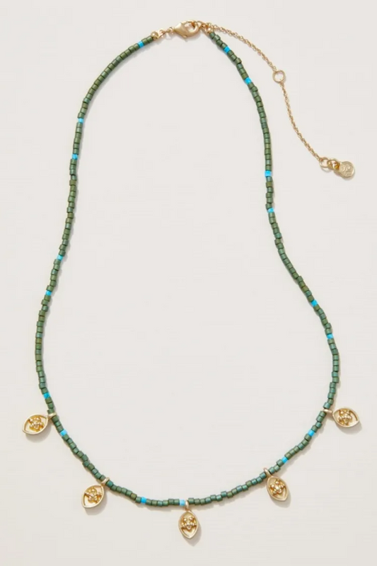 Primrose Bitty Bead Necklace 15" Green