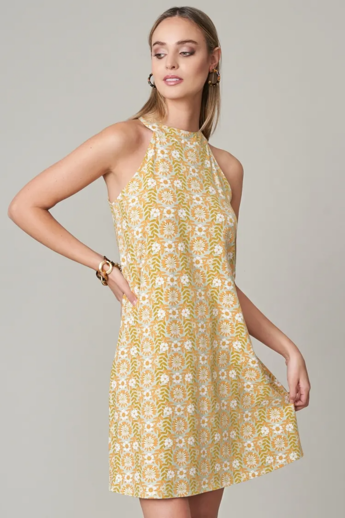 Gabbi Halter Dress Heyward's Rate Daisy Vine Yellow