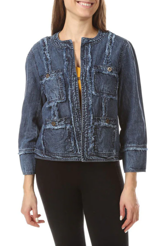 Cuffed Fringe Jacket Denim