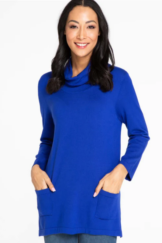 3/4 Slv Cowl Collar Tunic Deep Royal Blue