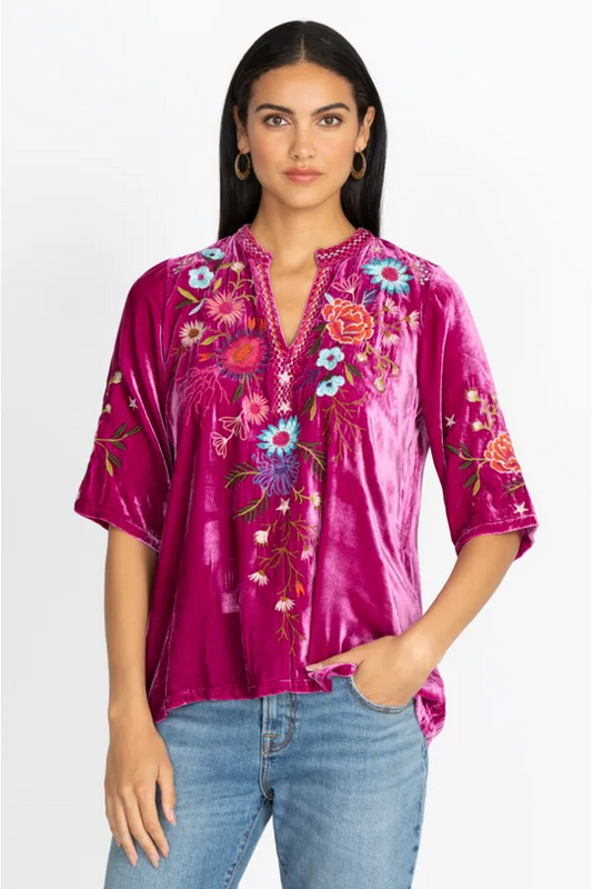 Ulla Velvet Easy V-Neck Blouse Raspberry