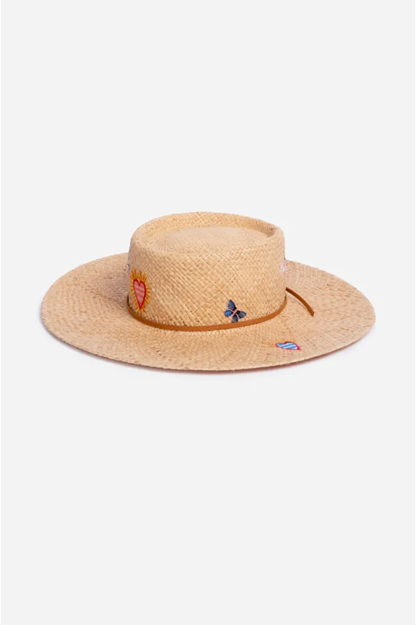 Adara Embroidered Boater Hat